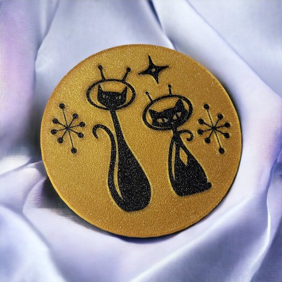 Mid Century Modern Space Age Cats Coasters For Bar Kitchen Room Retro Decor Gold - Picture 5 of 10